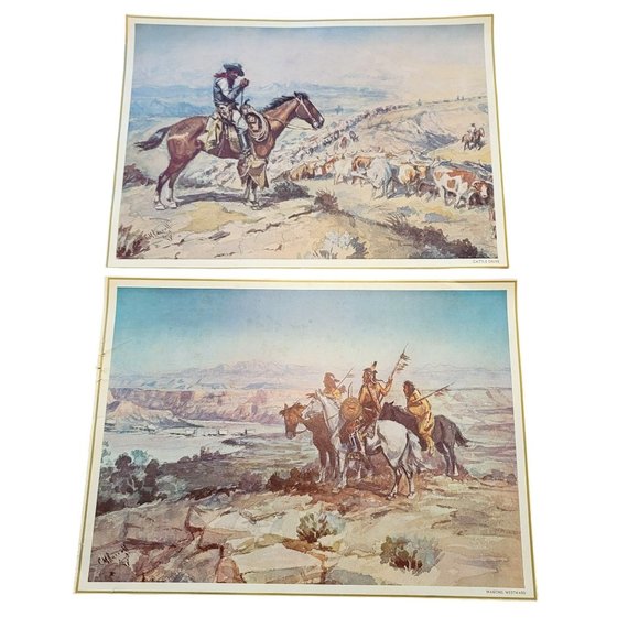 Charles M. Russell Art Prints Cattle Drive + Wagons Westward Vintage LI505 - Picture 1 of 6